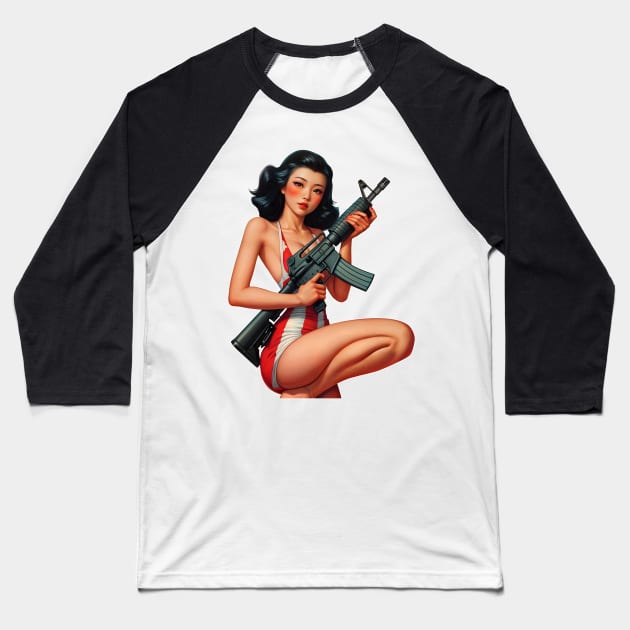 Pinup Girl Baseball T-Shirt by Rawlifegraphic